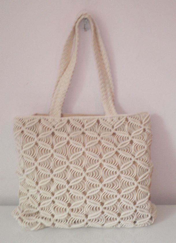   HANDBAG NATURAL CROCHET MACRAME LAZY DAZE TOTE BEADS BOHO NWT  