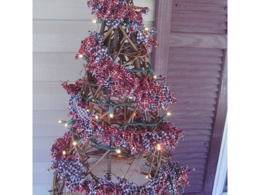 Primitive Red & Blue Homespun Rag Garland 9ft  