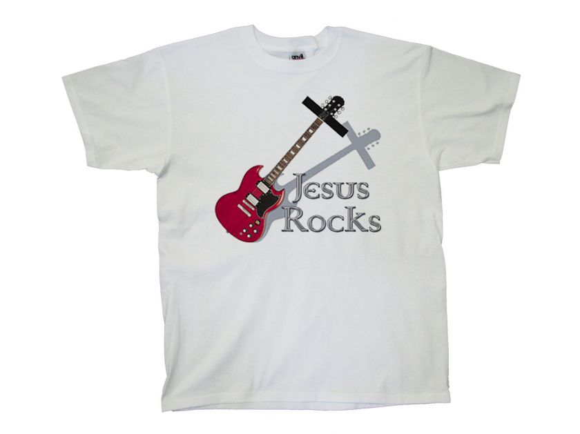 Jesus Rocks T Shirt,Christian Guitar  