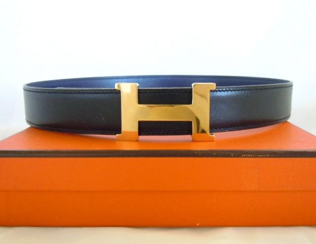 HERMES Reversible Leather Belt sz 70 / 27.5 w BOX 1997 Black Navy 