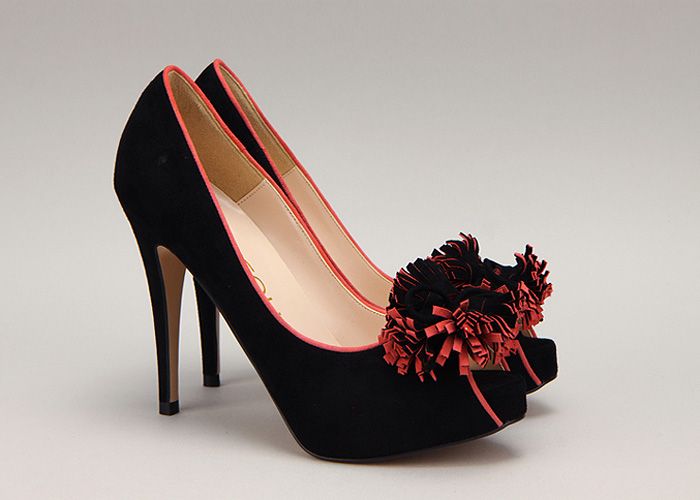 11212 Suede Opentoe Fringe Handmade High Heels Pumps Black W US8.5 