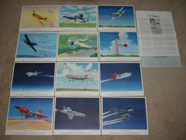 1963 Hubbell Set of 12 AVIATION PRINTS   POSTWAR  