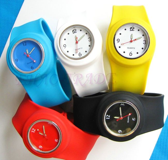 silicone sport slap wristwatch bracelet watch black  