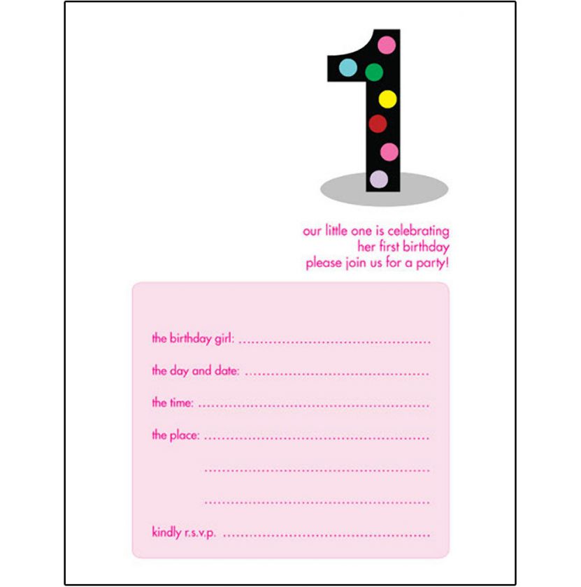 Kids Birthday Party Invitation Template   1 Year Old Girl   Item No 