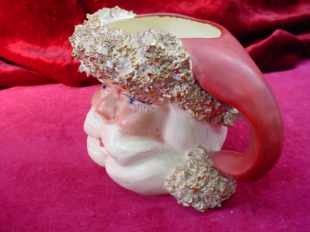 1940s Ceramic CHRISTMAS SANTA CLAUS Mug Spaghetti Trim  