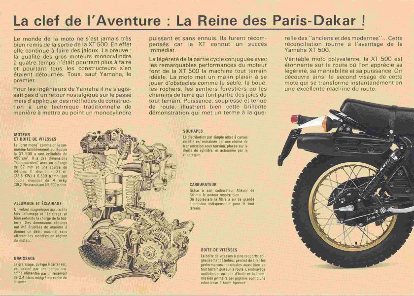 Original Yamaha XT500 Brochure 1980 XT500 France LIT13  