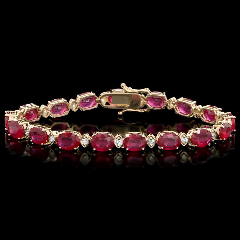 12300 CERTIFIED 14K YELLOW GOLD 25.00CT RUBY 1.10CT DIAMOND BRACELET 