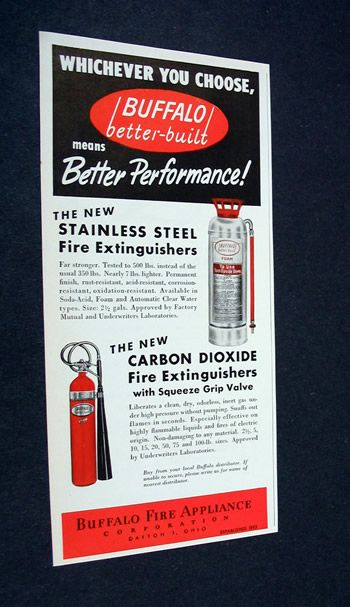 Buffalo Fire Appliance Steel & CO2 Extinguishers Ad  