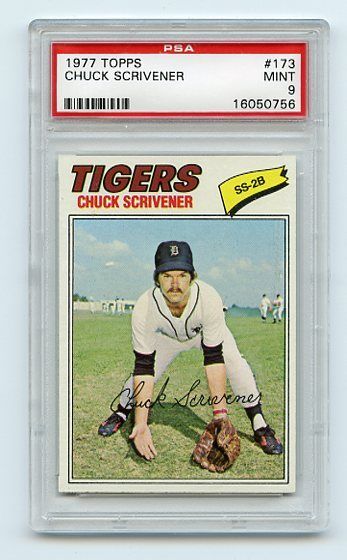 1977 TOPPS #173 CHUCK SCRIVENER, DETROIT TIGERS   PSA 9  