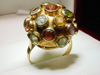 18KT ESTATE MULTI GEMSTONE LADIES DOME RING  