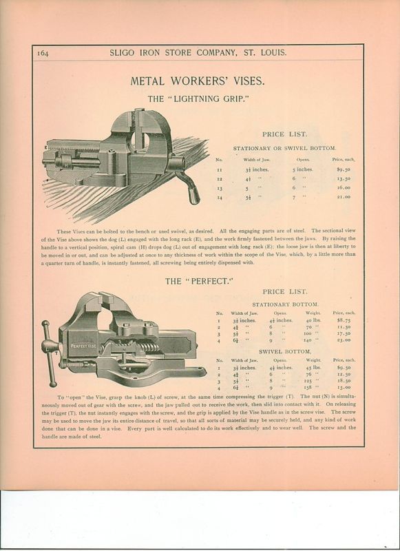 1891 Perfect Metal Worker Vises Prentiss Filers Flat ad  