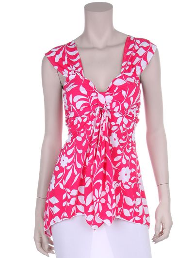 SS4U Pink White Flower Print Sleeveles Top Plus XL/1X  