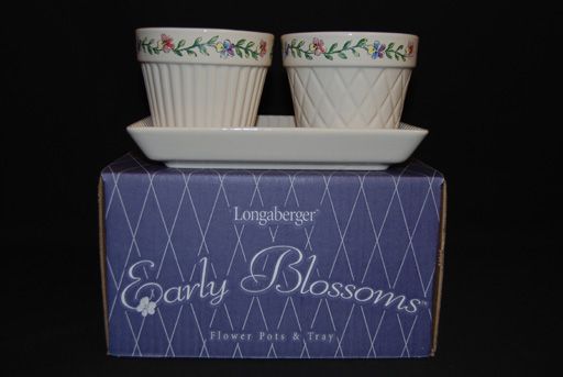 Longaberger Pottery Early Blossoms Flower Pots & Tray  