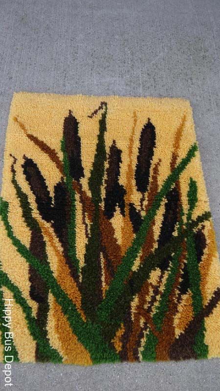   Modern Cattail Cluster Rya Style Hook Rug Wall Art vintage  