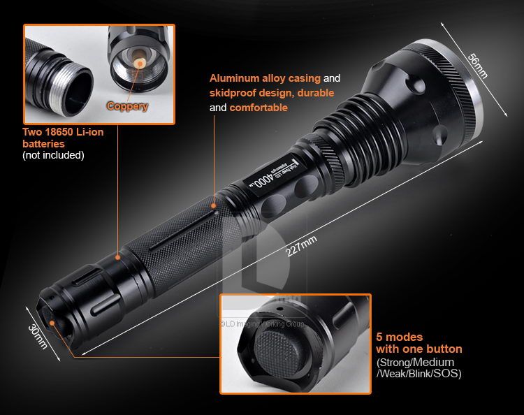 4000Lm 3x CREE XM L XML T6 LED Flashlight Torch +18650+Charger+adapter 