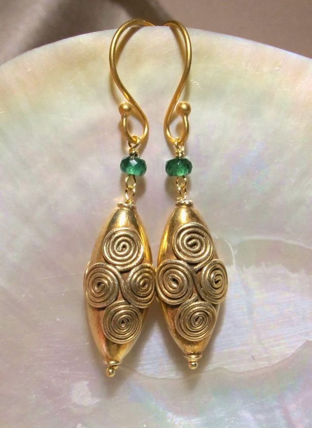   WILD 24K GOLD VERMEIL SWIRL BEAD & TSAVORITE GARNET EARRINGS  