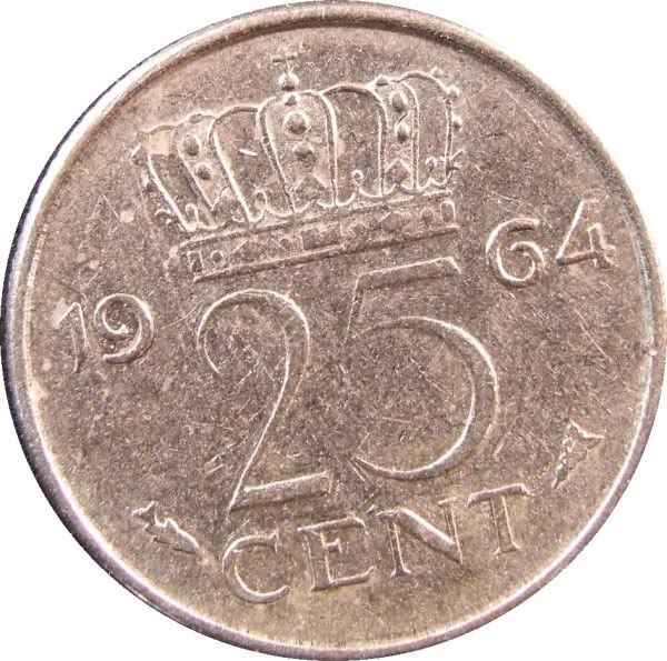 Netherlands   1964 25 Cent ~  