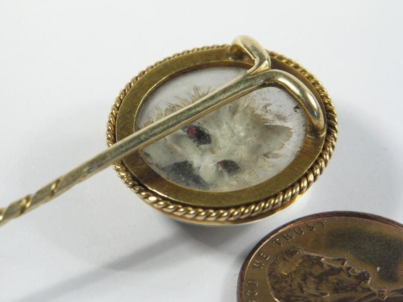 ANTIQUE GOLD ESSEX CRYSTAL STICKPIN WESTIE TERRIER 1870  