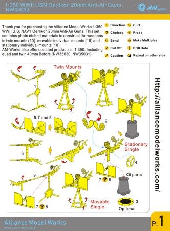 Alliance Model Works 1350 WWII USN Oerlikon 20mm AA Guns, NW35052 