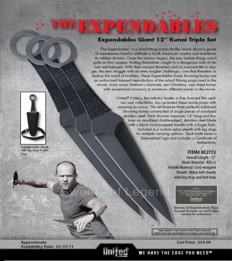 Expendables Kunai 3 Piece Thrower Set UC2772 *NEW*  