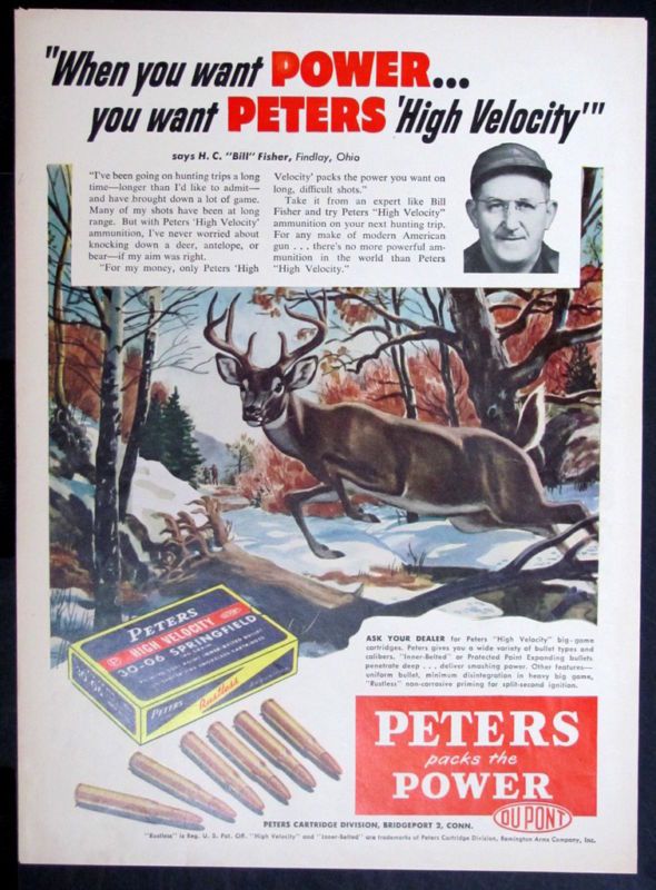 1953 PETERS .30 06 Springfield Rifle Cartridge magazine Ad hunt big 
