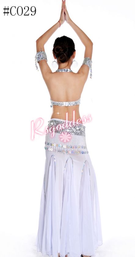 New White belly dance costume 3 pics bra&belt &skirt  