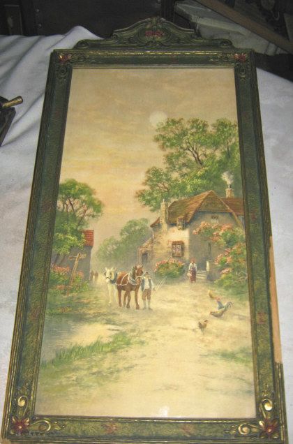   ART DECO COUNTRY COTTAGE HOME ART WOOD FRAME PRINT GARDEN FARM PICTURE