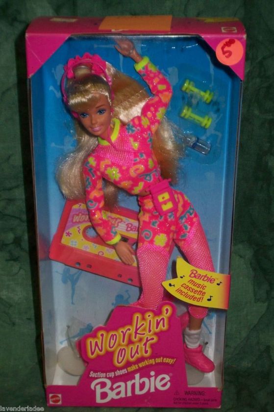   doll 1996 Workin Out Barbie mint in box with music cassette  