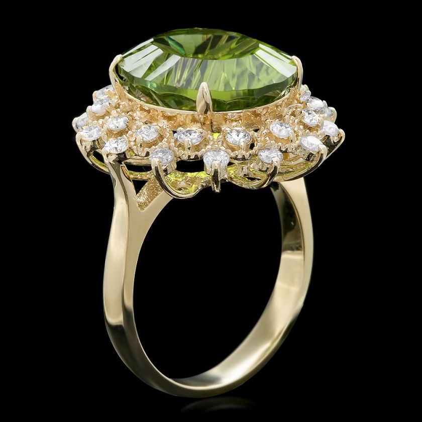 7300 CERTIFIED 14K YELLOW GOLD 9.00CT PERIDOT 0.80CT DIAMOND RING 