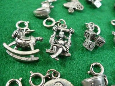 72 Baby Children Charms 3D Silver Tone Dangle Toy Pacifier Stork Swing 