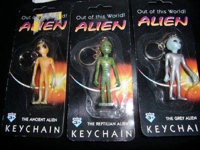 1997 3 SET KEYRING ANCIENT REPTILIAN GREY ALIEN MOC  