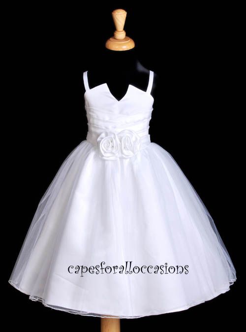 CHRISTMAS NEW FLOWER GIRL DRESS WHITE SM MED 2 4 6 #827  