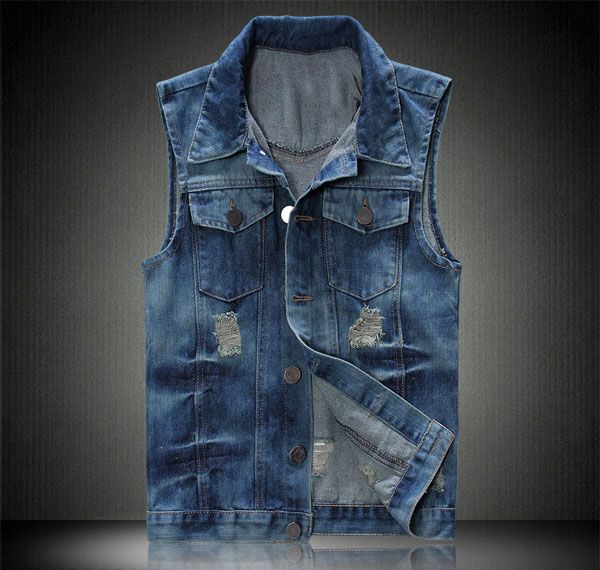 FREE SHIP Mens Denim Biker Vest Designed for Cowboy Sizes L XL S0265 