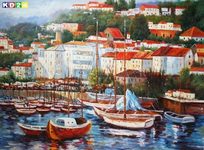 MODERN PORT OF PALERMO 36x48 inch k71078n oil painting  