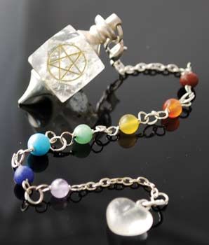 PENTACLE CHAKRA CLEAR QUARTZ PENDULUM w/ Heart pagan  