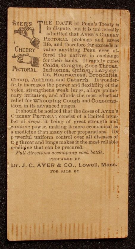 1890s Penn Treaty Ayers Cherry Pectoral Lowell MA VTC  