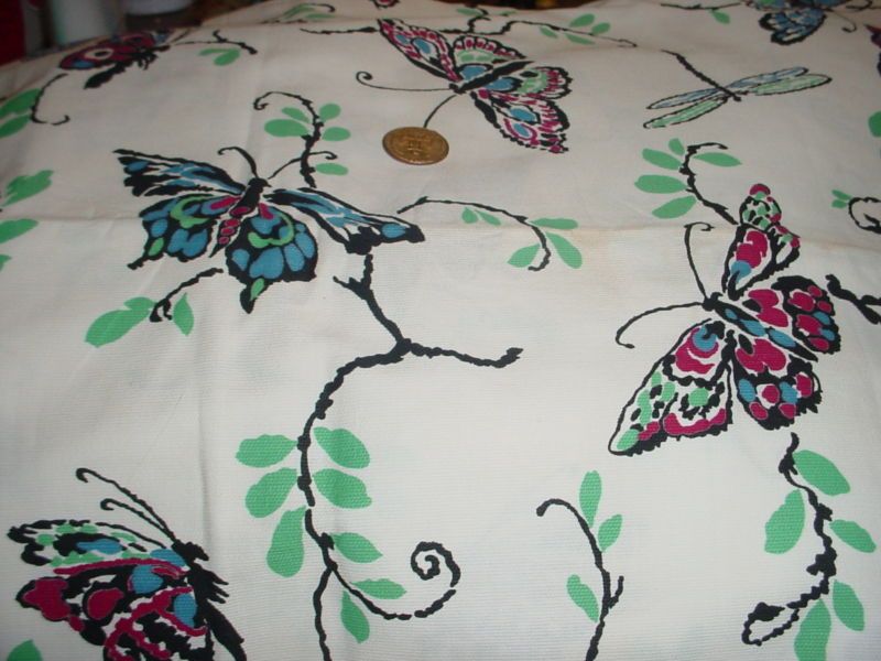 VINTAGE 40S 50S QUILT DRESS FABRIC BUTTERFLY &BUGS 3YDS  