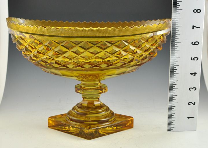 Lovely Antique European Amber Cut Glass Dish c. 1900  