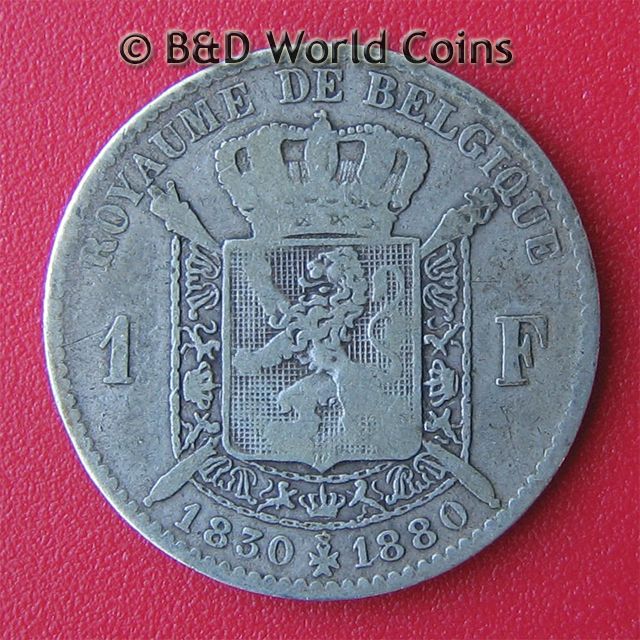 BELGIUM 1880 FRANC SILVER LEOPOLD I LEOPOLD II SCARCE  