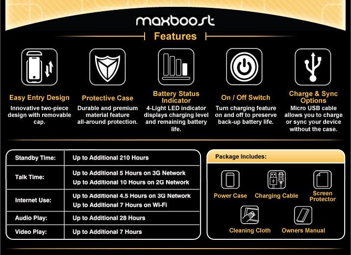 NEW LUXMO MAXBOOST BATTERY CHARGER POWER CASE SCREEN PROTECTOR FOR 