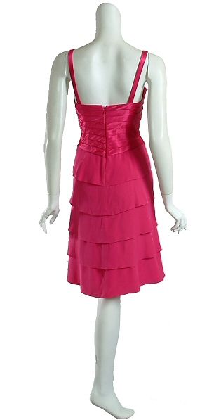 Vibrant Pink CHETTA B Tiered Silk Lattice Dress 4 NEW  