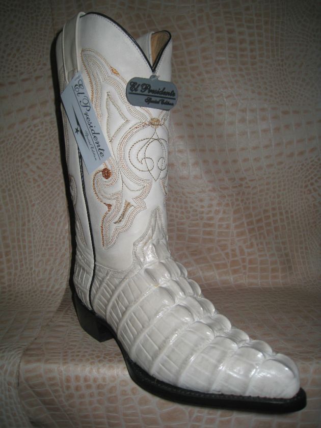 Mens Presidente 2011 Embossed Winter White Crocodile Tail Western 