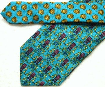 Versace Versus Tie Yellow Vines & Red Signs Bluish Green Necktie 