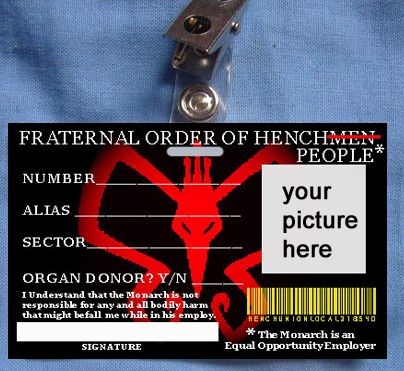 Venture Brothers Bros ID Card Monarch Henchmen PVC prop  