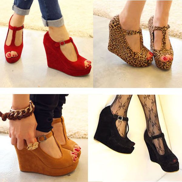   High heels Faux Suede Wedge platform Peep Toe Sandal US5 8.5  