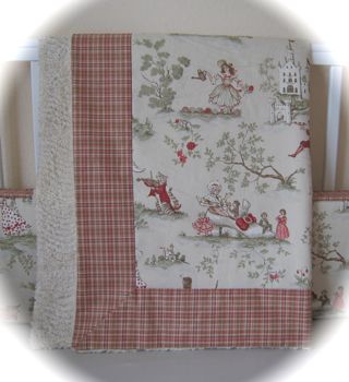 ANTIQUE RED OVER THE MOON TOILE BABY CRIB BEDDING SET  