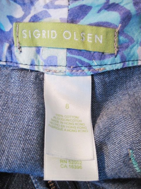 Sigrid Olsen Faded Navy Blue 100% Cotton Denim Capri Pantsuit   8/12 