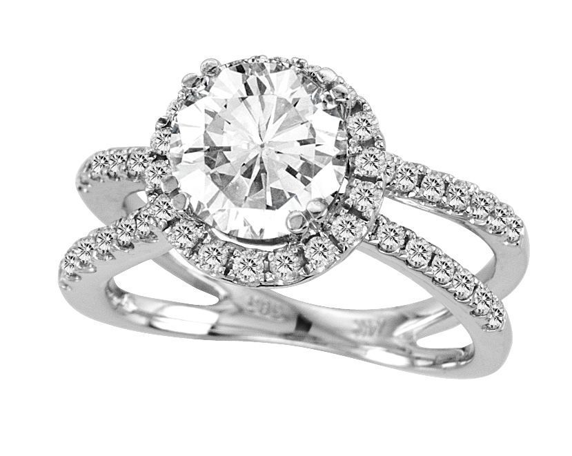 Round Diamond Split Shank Double Band Engagement Ring  