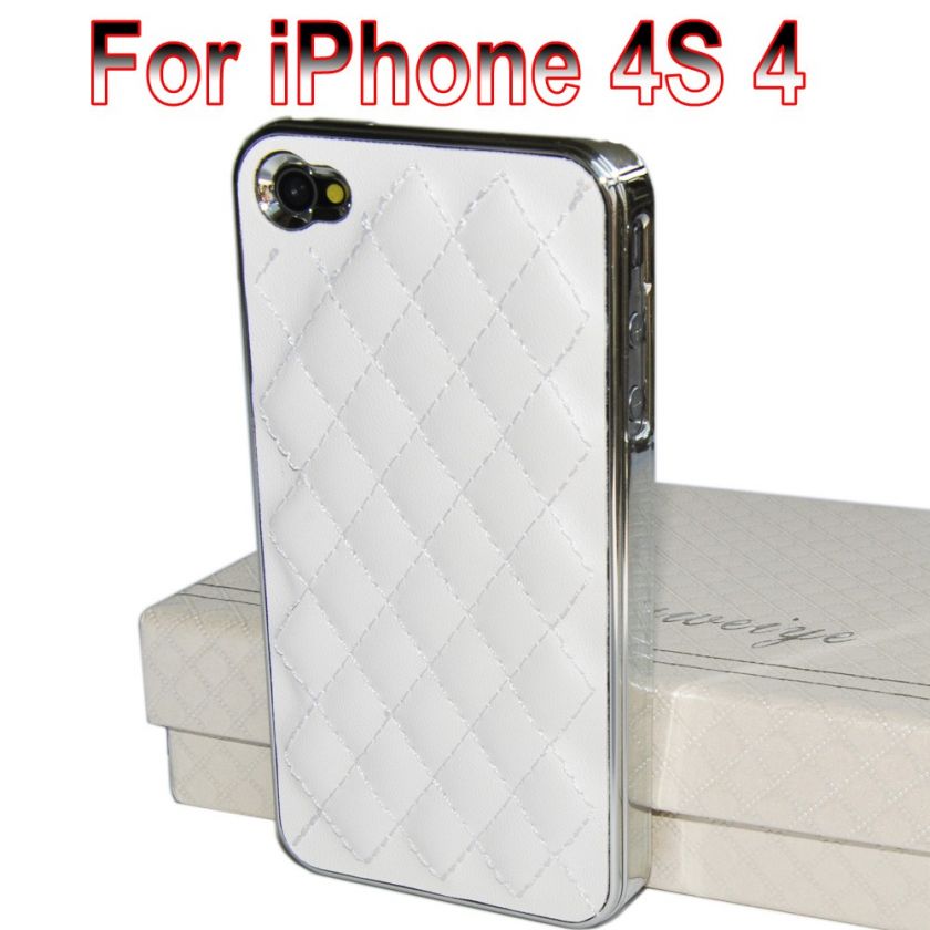 2X Deluxe Leather Chrome Case for Apple iPhone 4S 4 4G White & Blue in 