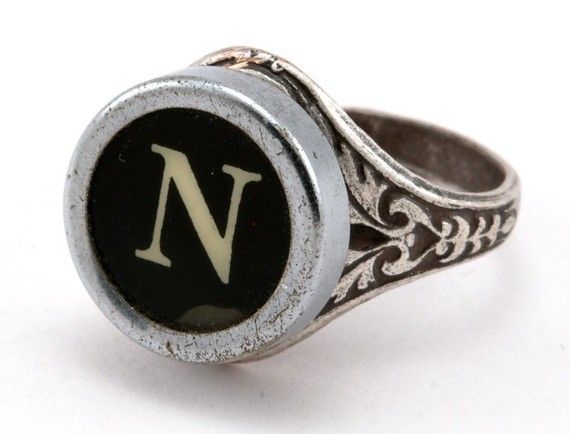 Typewriter Key Ring Initial N   Handcrafted using a Vintage Key in 